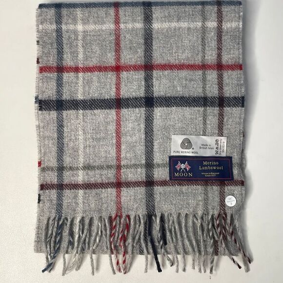 Moon Plaid Merino Lambswool Scarf England - Picture 1 of 5